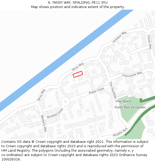 6, TANSY WAY, SPALDING, PE11 3YU: Location map and indicative extent of plot