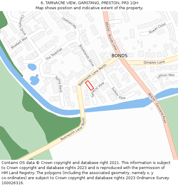 6, TARNACRE VIEW, GARSTANG, PRESTON, PR3 1QH: Location map and indicative extent of plot
