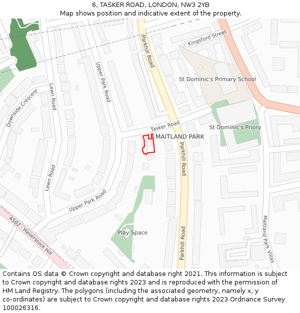 6, TASKER ROAD, LONDON, NW3 2YB: Location map and indicative extent of plot