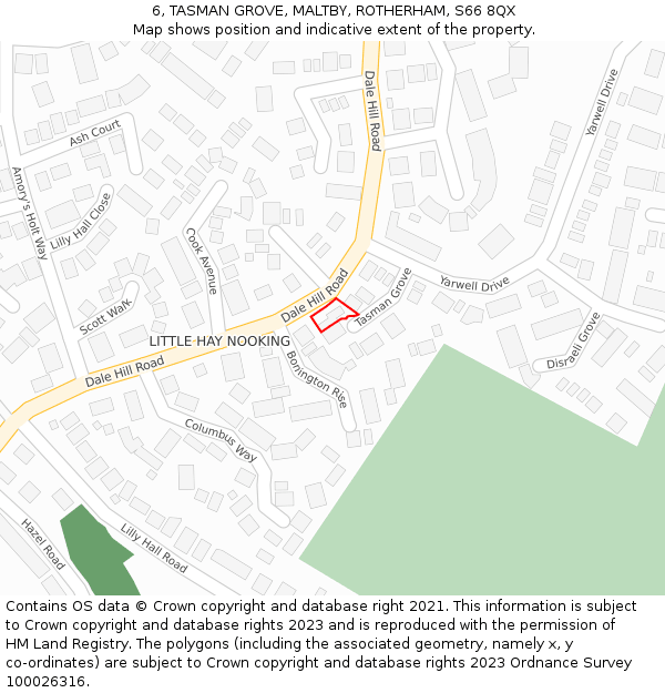 6, TASMAN GROVE, MALTBY, ROTHERHAM, S66 8QX: Location map and indicative extent of plot