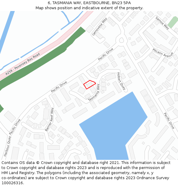 6, TASMANIA WAY, EASTBOURNE, BN23 5PA: Location map and indicative extent of plot