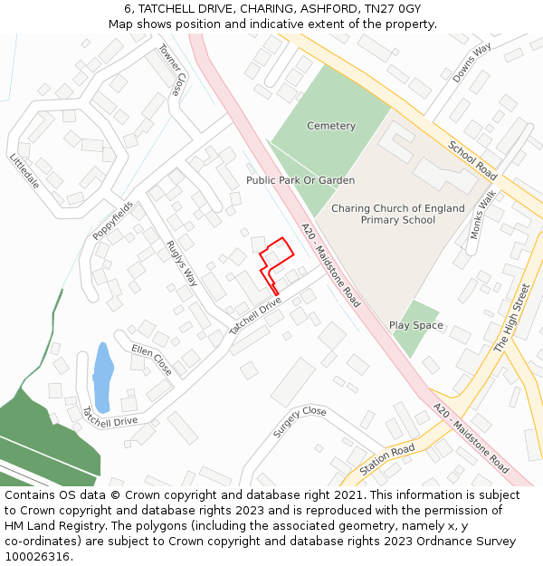 6, TATCHELL DRIVE, CHARING, ASHFORD, TN27 0GY: Location map and indicative extent of plot