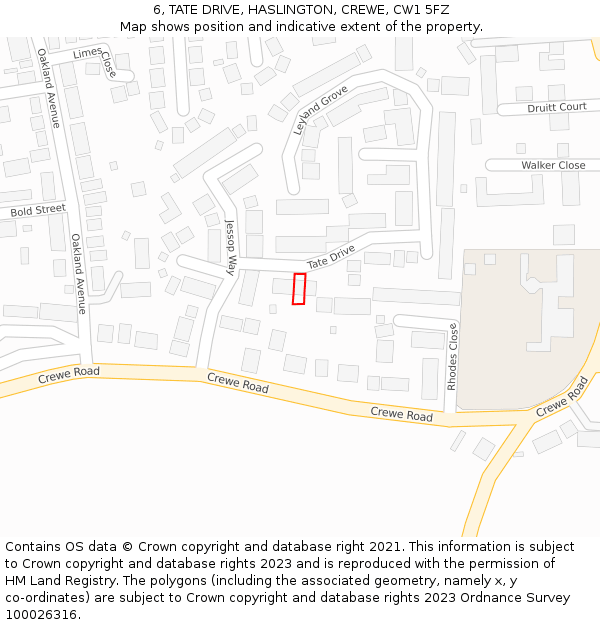 6, TATE DRIVE, HASLINGTON, CREWE, CW1 5FZ: Location map and indicative extent of plot