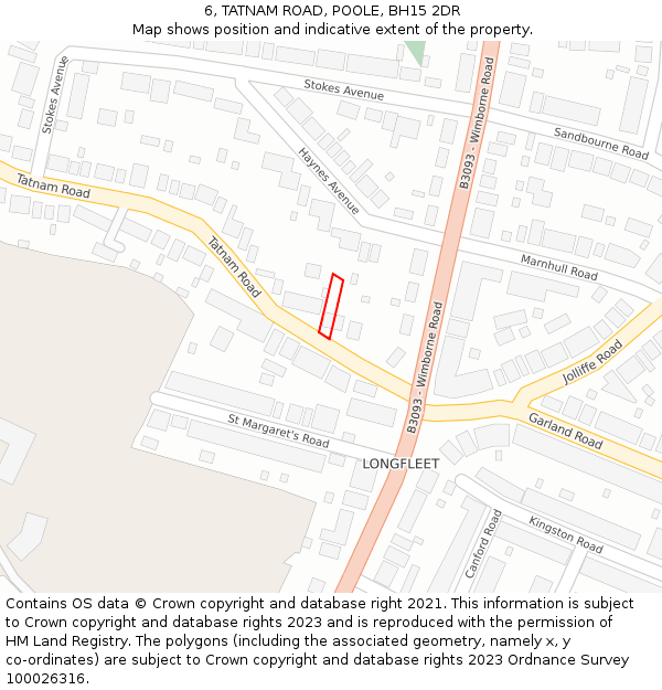 6, TATNAM ROAD, POOLE, BH15 2DR: Location map and indicative extent of plot