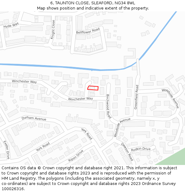 6, TAUNTON CLOSE, SLEAFORD, NG34 8WL: Location map and indicative extent of plot