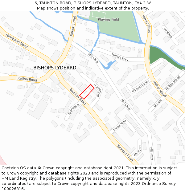 6, TAUNTON ROAD, BISHOPS LYDEARD, TAUNTON, TA4 3LW: Location map and indicative extent of plot