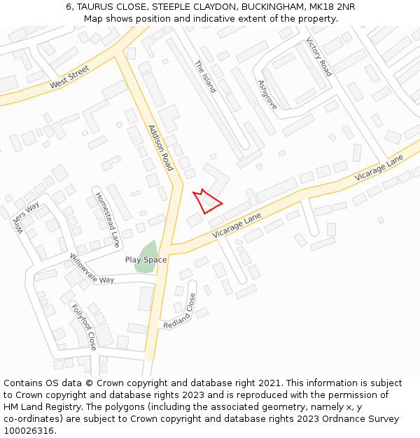 6, TAURUS CLOSE, STEEPLE CLAYDON, BUCKINGHAM, MK18 2NR: Location map and indicative extent of plot
