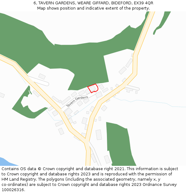 6, TAVERN GARDENS, WEARE GIFFARD, BIDEFORD, EX39 4QR: Location map and indicative extent of plot