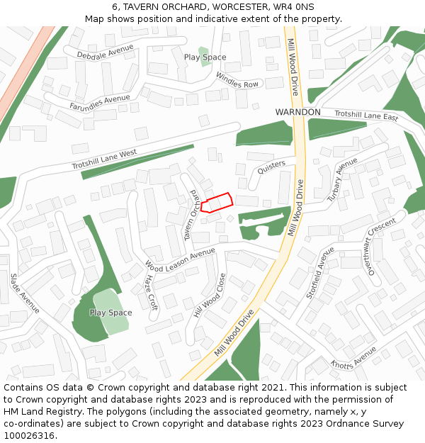 6, TAVERN ORCHARD, WORCESTER, WR4 0NS: Location map and indicative extent of plot