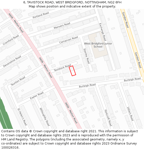 6, TAVISTOCK ROAD, WEST BRIDGFORD, NOTTINGHAM, NG2 6FH: Location map and indicative extent of plot