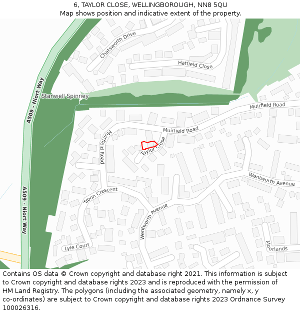 6, TAYLOR CLOSE, WELLINGBOROUGH, NN8 5QU: Location map and indicative extent of plot