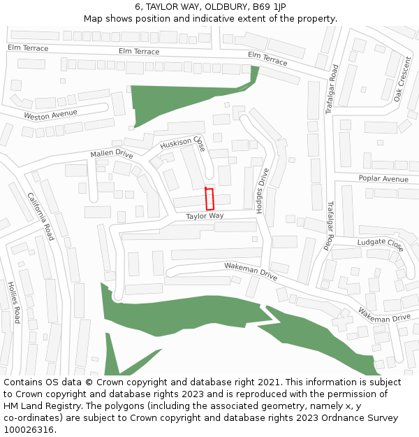 6, TAYLOR WAY, OLDBURY, B69 1JP: Location map and indicative extent of plot