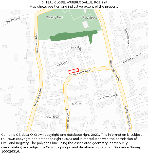 6, TEAL CLOSE, WATERLOOVILLE, PO8 9YF: Location map and indicative extent of plot