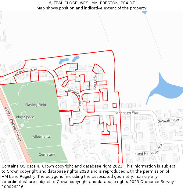 6, TEAL CLOSE, WESHAM, PRESTON, PR4 3JT: Location map and indicative extent of plot