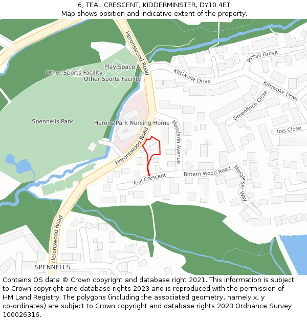 6, TEAL CRESCENT, KIDDERMINSTER, DY10 4ET: Location map and indicative extent of plot