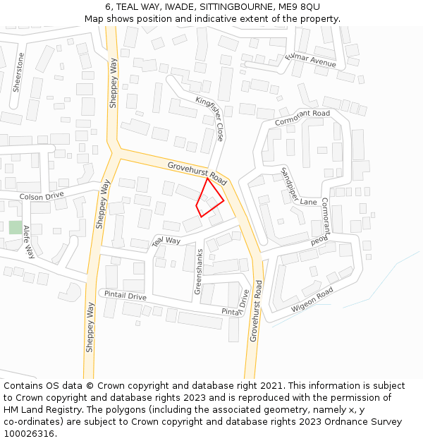 6, TEAL WAY, IWADE, SITTINGBOURNE, ME9 8QU: Location map and indicative extent of plot