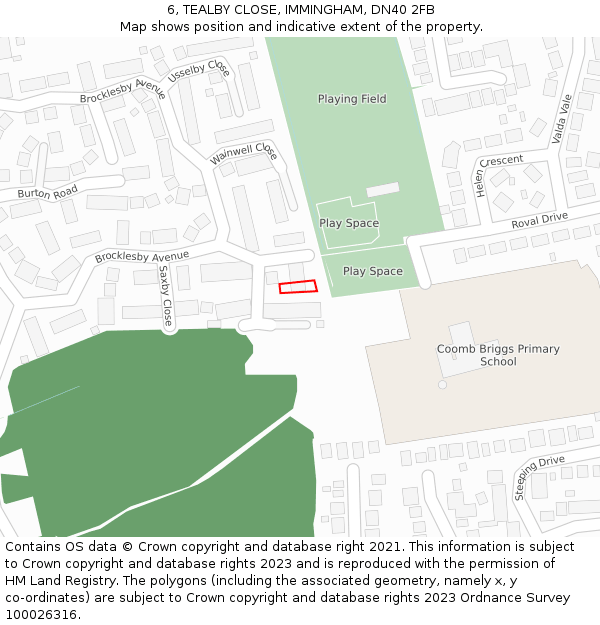 6, TEALBY CLOSE, IMMINGHAM, DN40 2FB: Location map and indicative extent of plot