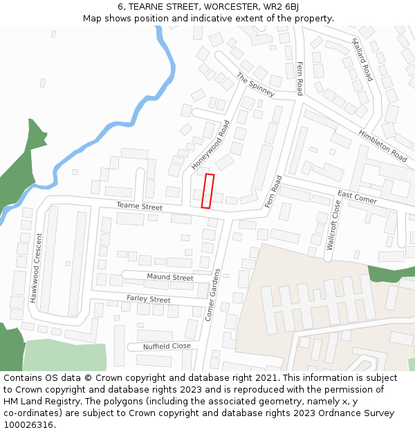 6, TEARNE STREET, WORCESTER, WR2 6BJ: Location map and indicative extent of plot