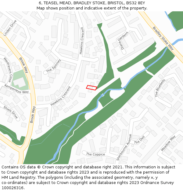 6, TEASEL MEAD, BRADLEY STOKE, BRISTOL, BS32 8EY: Location map and indicative extent of plot