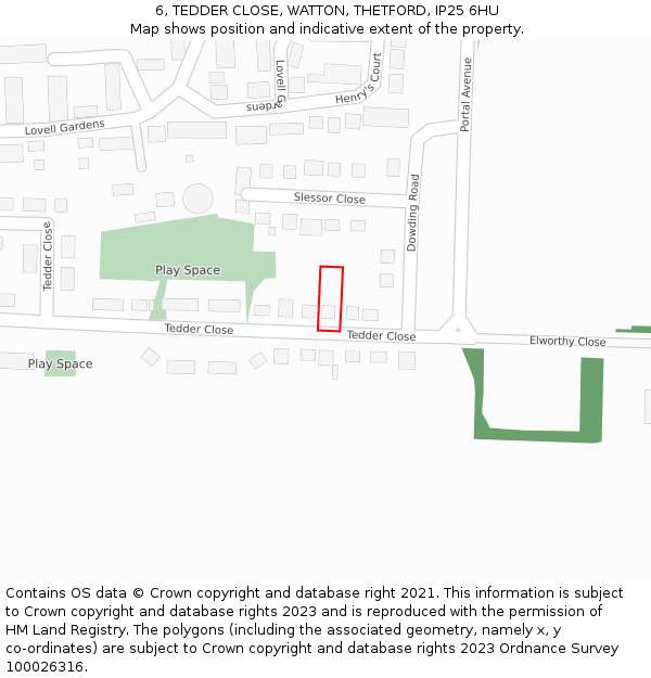 6, TEDDER CLOSE, WATTON, THETFORD, IP25 6HU: Location map and indicative extent of plot