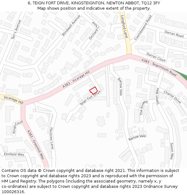 6, TEIGN FORT DRIVE, KINGSTEIGNTON, NEWTON ABBOT, TQ12 3FY: Location map and indicative extent of plot