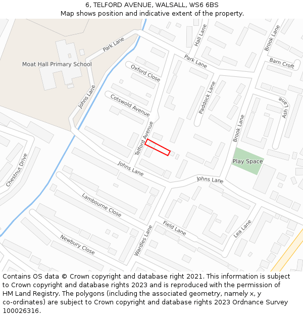 6, TELFORD AVENUE, WALSALL, WS6 6BS: Location map and indicative extent of plot