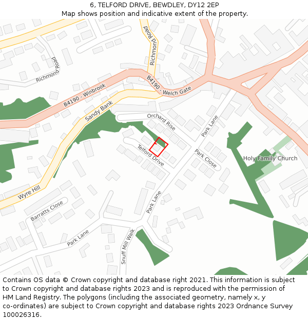 6, TELFORD DRIVE, BEWDLEY, DY12 2EP: Location map and indicative extent of plot