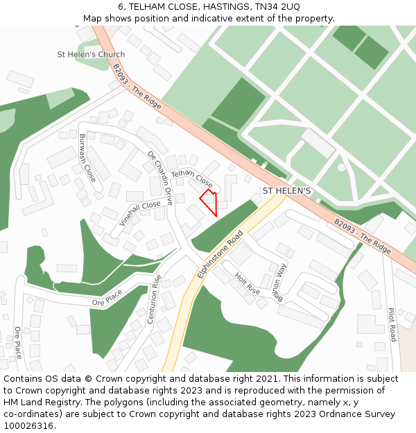 6, TELHAM CLOSE, HASTINGS, TN34 2UQ: Location map and indicative extent of plot