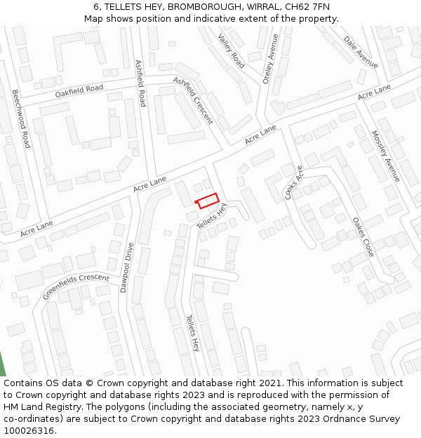 6, TELLETS HEY, BROMBOROUGH, WIRRAL, CH62 7FN: Location map and indicative extent of plot