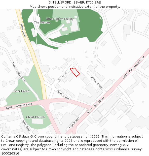 6, TELLISFORD, ESHER, KT10 8AE: Location map and indicative extent of plot