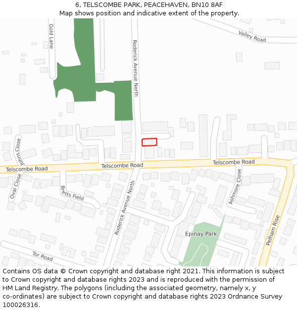 6, TELSCOMBE PARK, PEACEHAVEN, BN10 8AF: Location map and indicative extent of plot