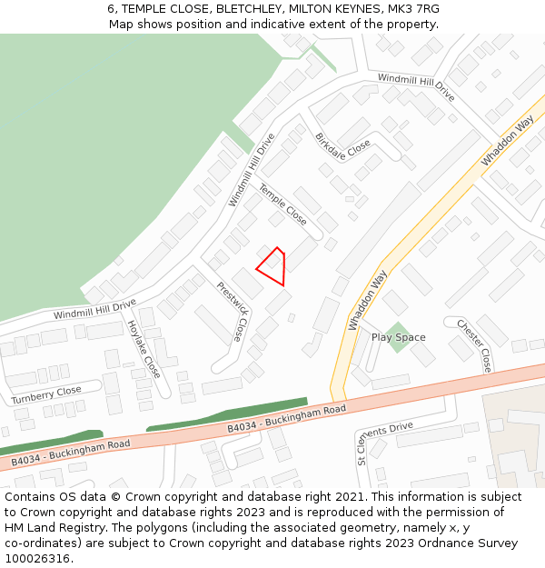 6, TEMPLE CLOSE, BLETCHLEY, MILTON KEYNES, MK3 7RG: Location map and indicative extent of plot