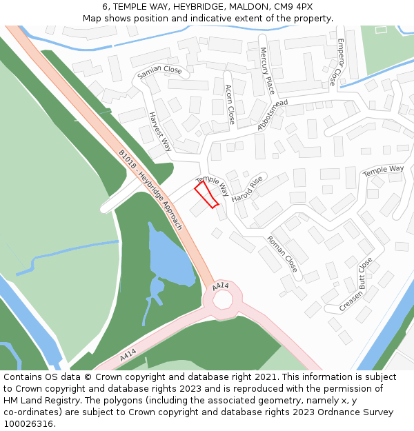 6, TEMPLE WAY, HEYBRIDGE, MALDON, CM9 4PX: Location map and indicative extent of plot