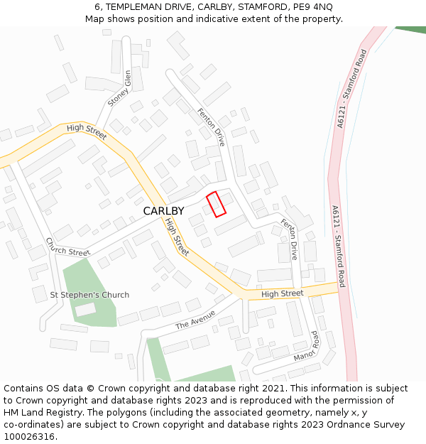 6, TEMPLEMAN DRIVE, CARLBY, STAMFORD, PE9 4NQ: Location map and indicative extent of plot