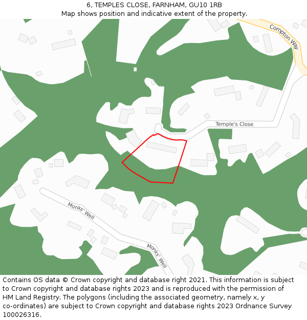 6, TEMPLES CLOSE, FARNHAM, GU10 1RB: Location map and indicative extent of plot