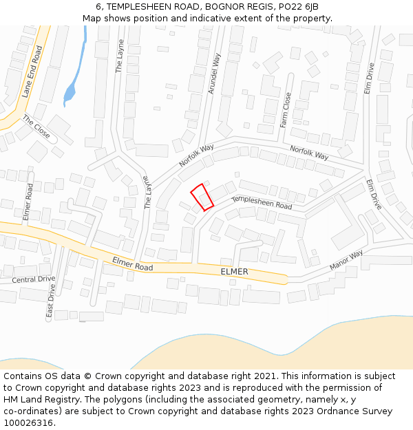 6, TEMPLESHEEN ROAD, BOGNOR REGIS, PO22 6JB: Location map and indicative extent of plot