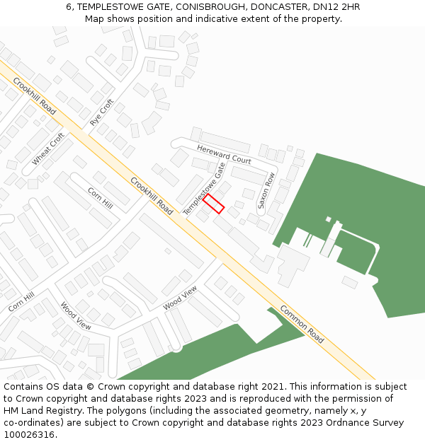 6, TEMPLESTOWE GATE, CONISBROUGH, DONCASTER, DN12 2HR: Location map and indicative extent of plot
