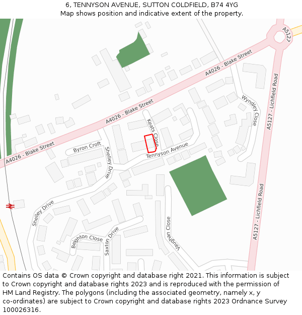 6, TENNYSON AVENUE, SUTTON COLDFIELD, B74 4YG: Location map and indicative extent of plot