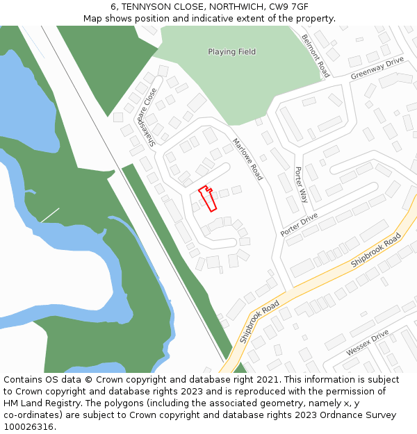 6, TENNYSON CLOSE, NORTHWICH, CW9 7GF: Location map and indicative extent of plot