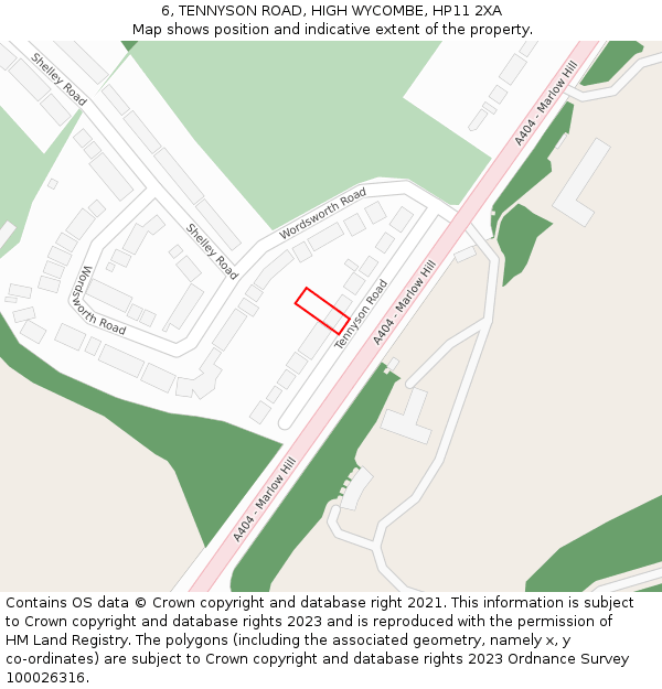 6, TENNYSON ROAD, HIGH WYCOMBE, HP11 2XA: Location map and indicative extent of plot