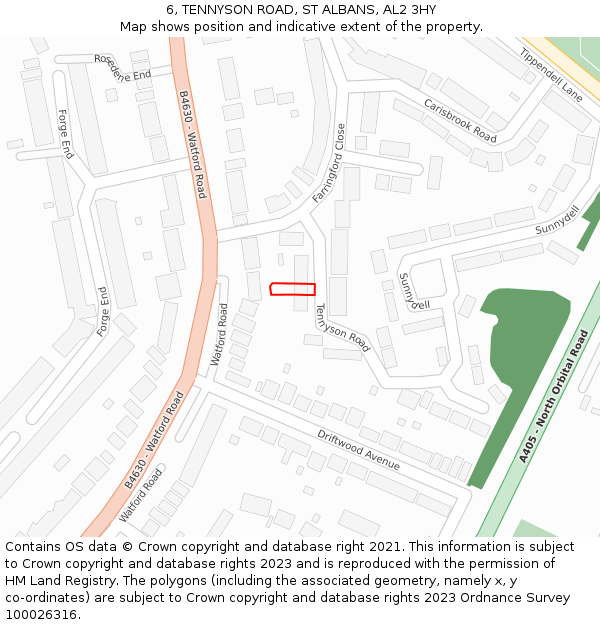 6, TENNYSON ROAD, ST ALBANS, AL2 3HY: Location map and indicative extent of plot