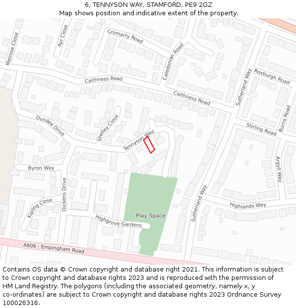 6, TENNYSON WAY, STAMFORD, PE9 2GZ: Location map and indicative extent of plot