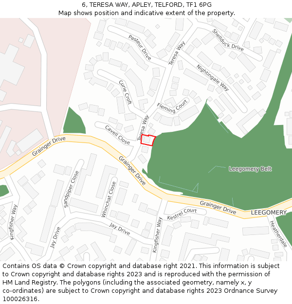 6, TERESA WAY, APLEY, TELFORD, TF1 6PG: Location map and indicative extent of plot