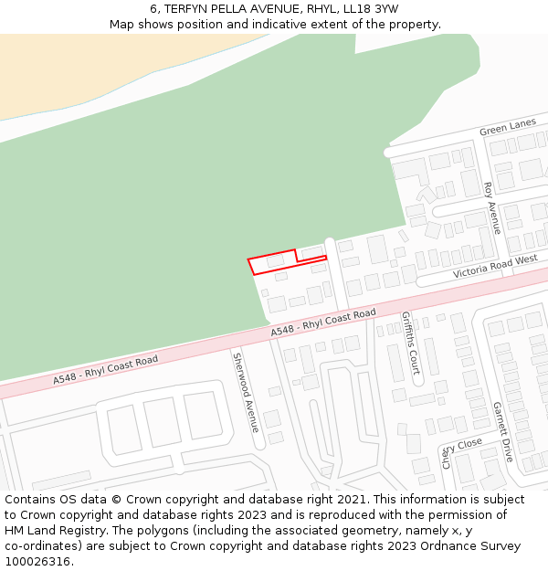 6, TERFYN PELLA AVENUE, RHYL, LL18 3YW: Location map and indicative extent of plot