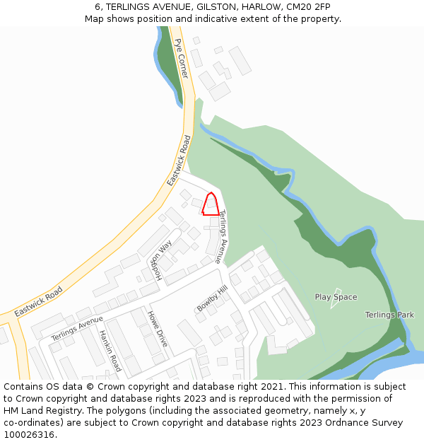 6, TERLINGS AVENUE, GILSTON, HARLOW, CM20 2FP: Location map and indicative extent of plot