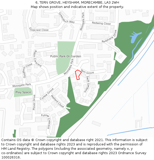 6, TERN GROVE, HEYSHAM, MORECAMBE, LA3 2WH: Location map and indicative extent of plot