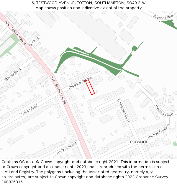 6, TESTWOOD AVENUE, TOTTON, SOUTHAMPTON, SO40 3LW: Location map and indicative extent of plot