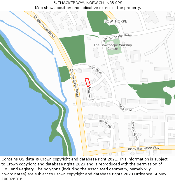 6, THACKER WAY, NORWICH, NR5 9PS: Location map and indicative extent of plot