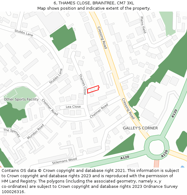 6, THAMES CLOSE, BRAINTREE, CM7 3XL: Location map and indicative extent of plot