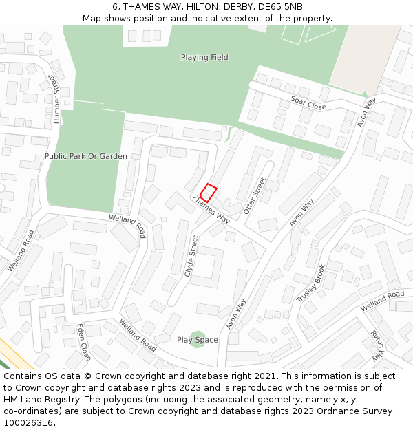 6, THAMES WAY, HILTON, DERBY, DE65 5NB: Location map and indicative extent of plot